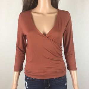 Paperoc Wrap Ruched V-neck T Top